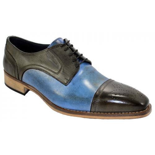 Duca Di Matiste 406 Grey / Blue Genuine Italian Calfskin Dress Shoes.